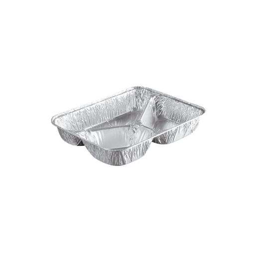 100 Barquettes Repas Alu jetable 3 compartiments (PC3 Haut) - Henri Julien