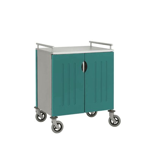 Chariot inox 4 portes 2 compartiments GN1/1 Bleu canard - Henri Julien