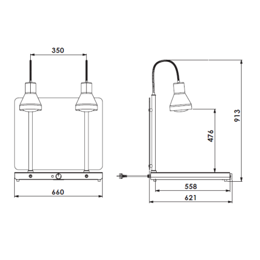 Plaque chauffante Inox GN 2/1 - 2 lampes infrarouges avec tube flexible et écran de protection Plexyglass® - Henri Julien