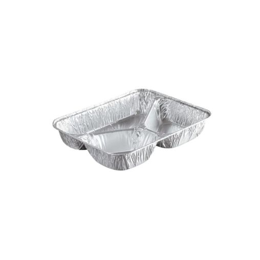 100 Barquettes Repas Alu jetable 3 compartiments (PC3 Haut) - Henri Julien