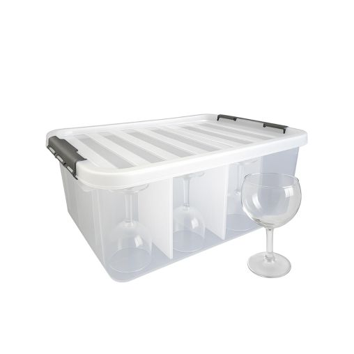 Boîte de rangement 12 cases CLIP'BOX 400x290x180mm Polypropylène + 12 Verres BALLON 19cl - Henri Julien