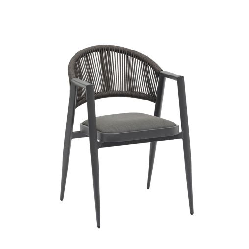 Fauteuil avec coussin intégré PRESTON Aluminium et corde tressée Anthracite - Henri Julien