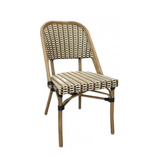 Chaise GLOBE Aluminium aspect Rotin tressé Noir, beige et doré - Henri Julien