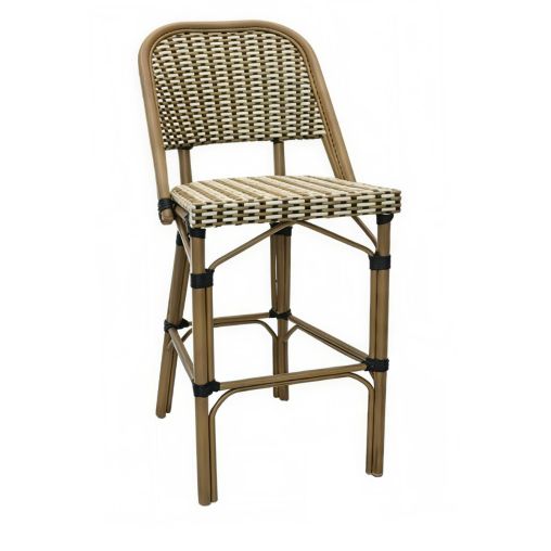 Tabouret GLOBE Aluminium aspect Rotin tressé Noir, beige et doré - Henri Julien