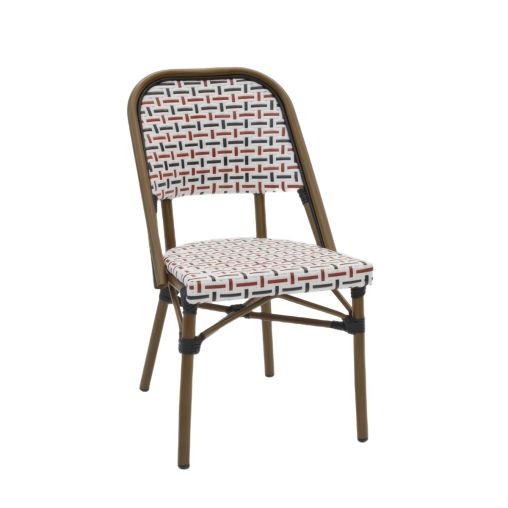 Chaise GLOBE Aluminium aspect Rotin tressé Noir, rouge et blanc - Henri Julien