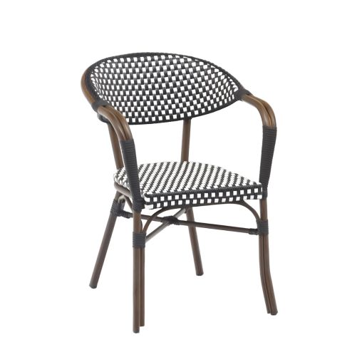 Fauteuil SMILE Aluminium aspect Bois et Tressé Noir et blanc - Henri Julien