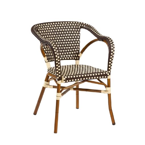 Fauteuil DIANA Aluminium aspect Rotin et Tressé Marron et beige - Henri Julien