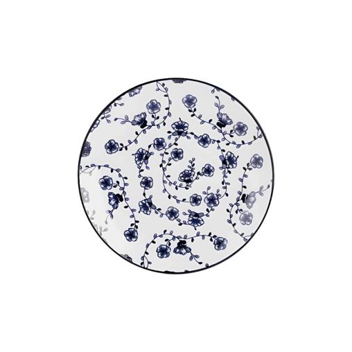 Assiette plate FLORE Ø190mm Porcelaine Blanc et bleu - Henri Julien