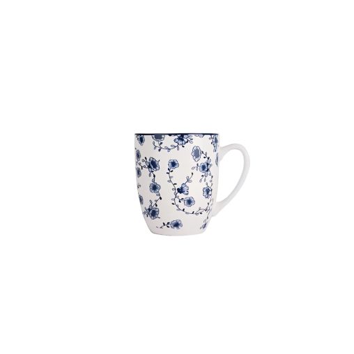Mug FLORE 37cl Ø90xh90mm Porcelaine Blanc et bleu - Henri Julien