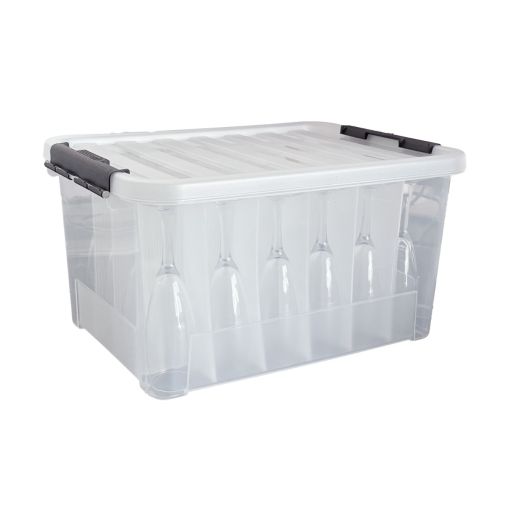 Boîte de rangement 24 cases CLIP'BOX 440x310x230mm Polypropylène + 24 Flûtes MERLOT/GODELLO 15cl - Henri Julien