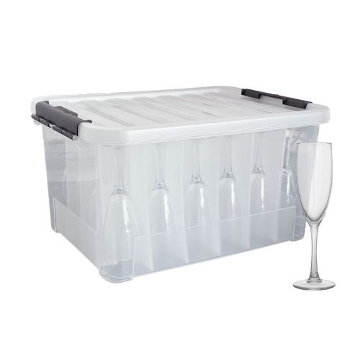 Boîte de rangement 24 cases CLIP'BOX 440x310x230mm Polypropylène + 24 Flûtes MERLOT/GODELLO 15cl - Henri Julien