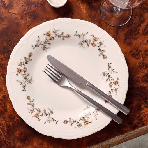 Assiette plate RETRO BROWN FLOWER Ø275mm Porcelaine Blanc - Henri Julien
